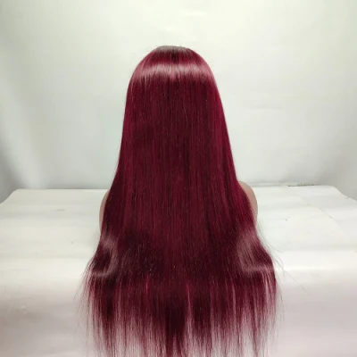 Recommend Factory Wholesale 100% Raw Human Hair 99j Straight 13X4 Transparent HD Lace Front Wigs