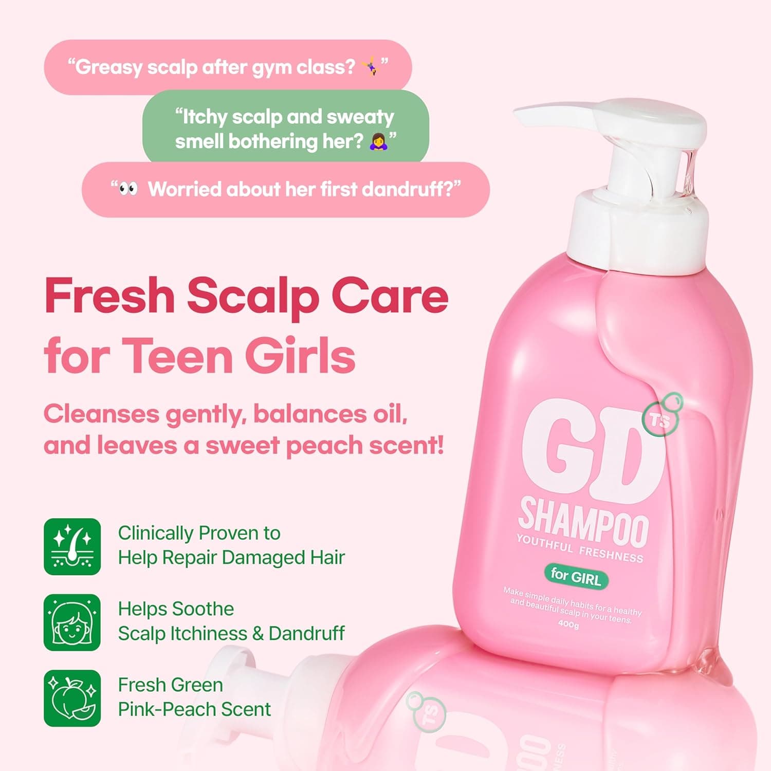 TS GD Shampoo for Teens  Korean Anti-Dandruff for Oily &amp; Itchy Scalp  Fruity Allergy-Free Scent