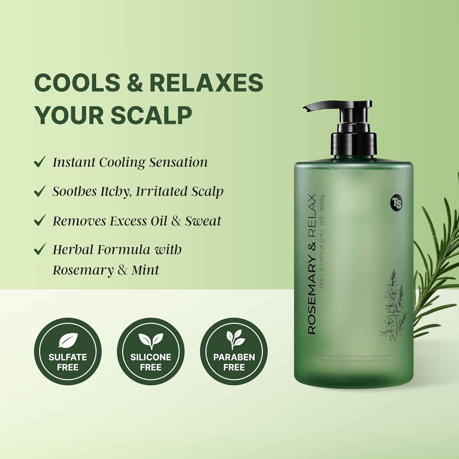 TS Rosemary & Relax Shampoo(1000g) Hydrating & Soothing  Natural Ingredients  Sulfate-Free  Korea