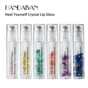 Vegan Private Label Crystal Stone Roll-On Lip Oil Plumper Clear Plumping Lip Gloss Lip Gloss