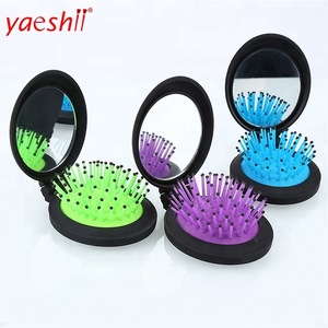 Yaeshii Hot Selling Professional Round Mini Folding Hair Brush with Mirror