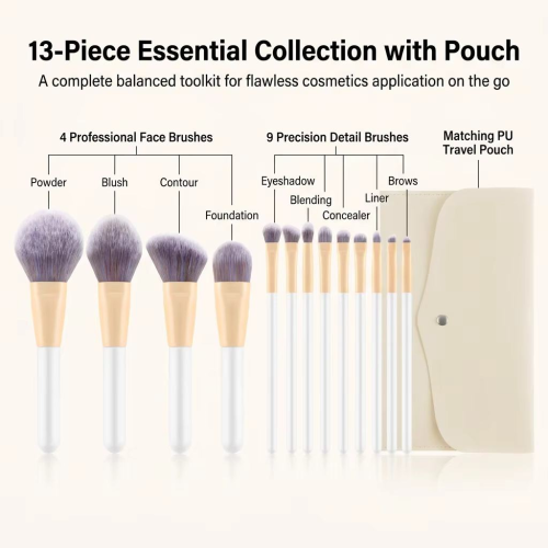 Wholesale Private Label 13 Pcs Cosmetic Brush Set Custom Logo Soft Synthetic Foundation Eye Makeup Brush Set with Travel Bag