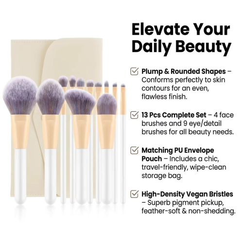 Wholesale Private Label 13 Pcs Cosmetic Brush Set Custom Logo Soft Synthetic Foundation Eye Makeup Brush Set with Travel Bag