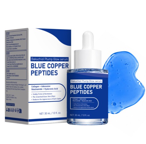 High Quality Blue Copper Peptides Bakuchiol Plump Glow Face Firming Serum 30mL Collagen Adenosine Niacinamide Hyaluronic Acid