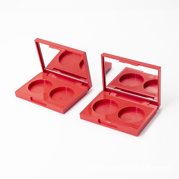 Multipurpose 2-Color Empty Eyeshadow Palette Red ABS Compact Case Makeup Mirror Packaging Box