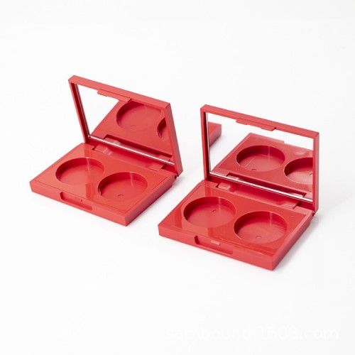Multipurpose 2-Color Empty Eyeshadow Palette Red ABS Compact Case Makeup Mirror Packaging Box
