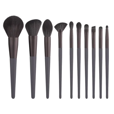 10PCS Wood Handle Makeup Brushes Set with Flannel Bag High-Quality Beauty Tools