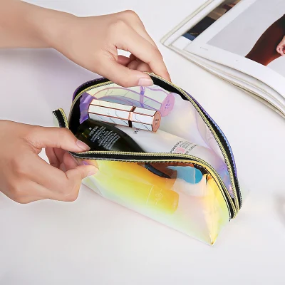 Custom New Product Travel Clear PVC Makeup Wash Pouch Holographic Cosmetic Bag