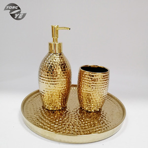 European elegant bathroom accessary modern style glossy golden ceramic bath set