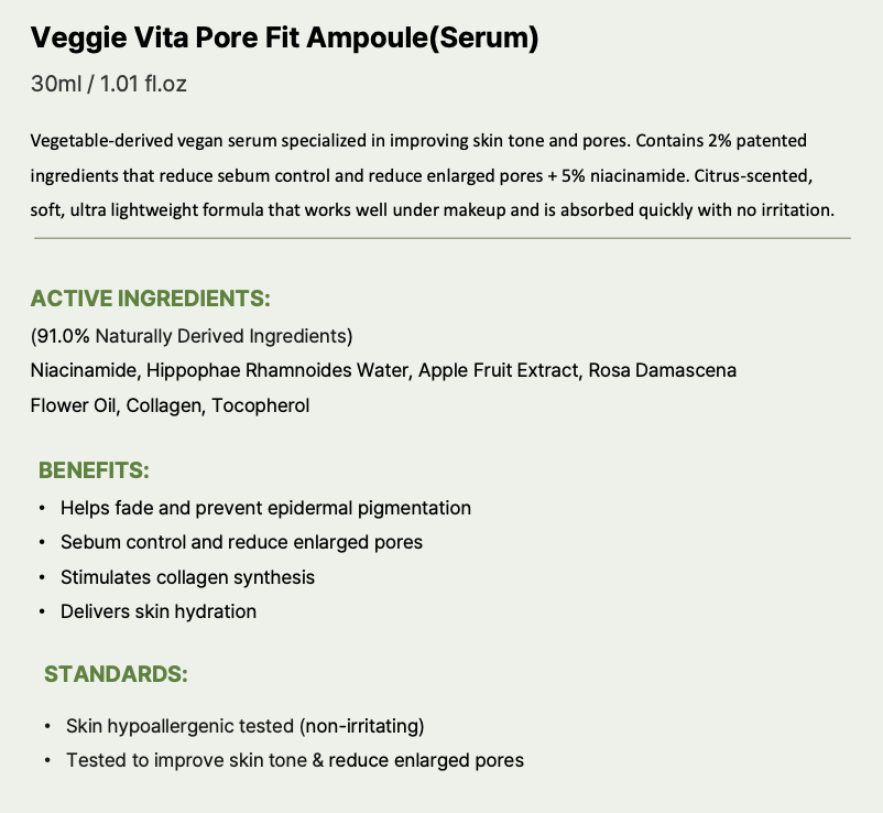 [Her bloom] Veggie Vita Pore Fit Ampoule(Serum), skin care 