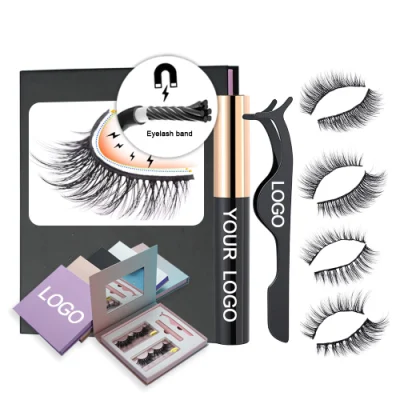 Own Brand 8d 6 Magnet Lashes Magnetic Eyelash Set Private Label 3D Magnetic False Eyelashes with Eyeliner