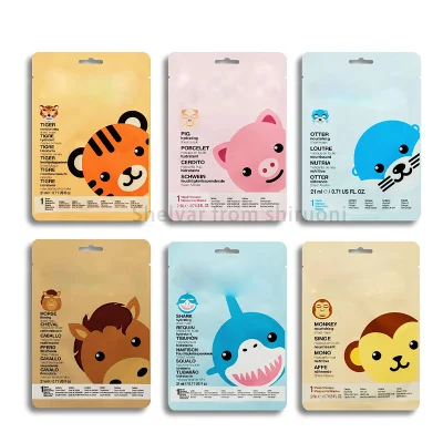 Private Label Custom Cute Animals Cartoon Print Pattern Tiger Face Beauty Hydrating Facial Sheet Masks