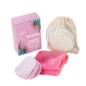 Washable facial cleaning bamboo cotton rounds pad reusable makeup remover pads and headband set