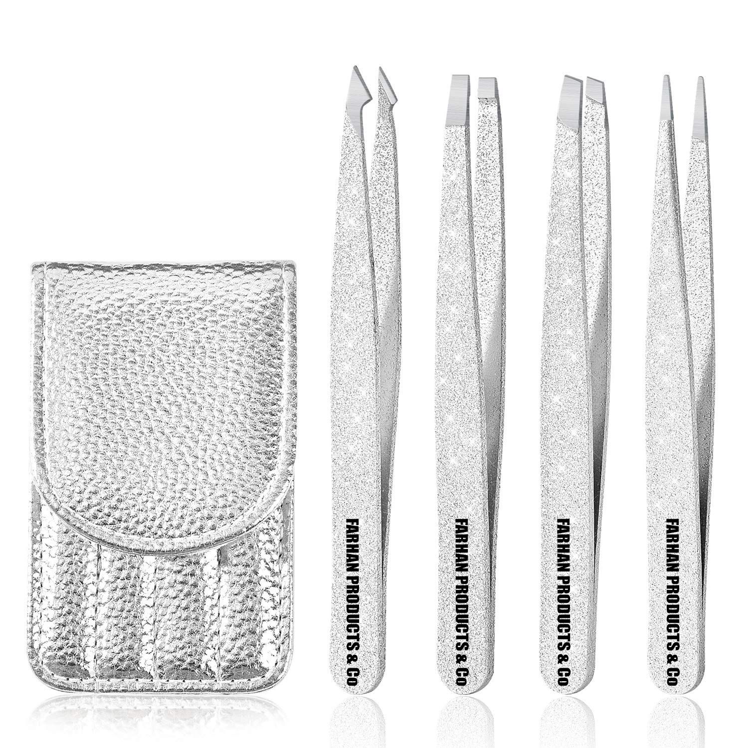 3PCS Professional Stainless Steel Slant Tip and Point Eyebrows Ingrown Hair Facial Hair Blackhead and Lash Extension (Sliver)