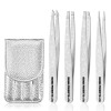 3PCS Professional Stainless Steel Slant Tip and Point Eyebrows Ingrown Hair Facial Hair Blackhead and Lash Extension (Sliver)