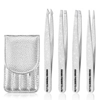 3PCS Professional Stainless Steel Slant Tip and Point Eyebrows Ingrown Hair Facial Hair Blackhead and Lash Extension (Sliver)