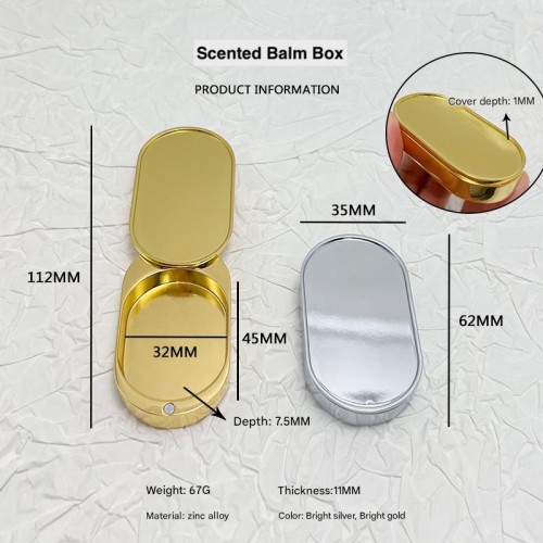 DIY Luxury Gold Color Metal Zinc Alloy Rotating Sliding Opening Oval Shaped Scented Balm Jar