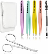 Eyebrow Tweezers Set Multi Color Pack of 6 for Ingrown Facial Hair Removal Scissor Slant Pointed Tweezer Kit for Women's & Men's