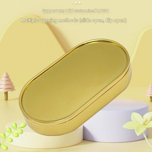 DIY Luxury Gold Color Metal Zinc Alloy Rotating Sliding Opening Oval Shaped Scented Balm Jar