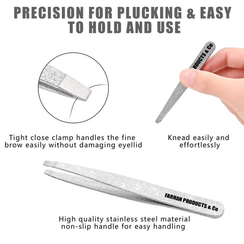 3PCS Professional Stainless Steel Slant Tip and Point Eyebrows Ingrown Hair Facial Hair Blackhead and Lash Extension (Sliver)