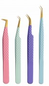 Set of 4 Diamond Grip Eyelash Extensions Tweezers Japanese Stainless Steel Lash Tweezer (Combination) BY FARHAN PRODUCTS & Co