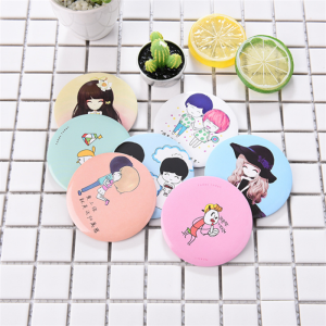 custom cartoon tin small pocket mirror with paper bag