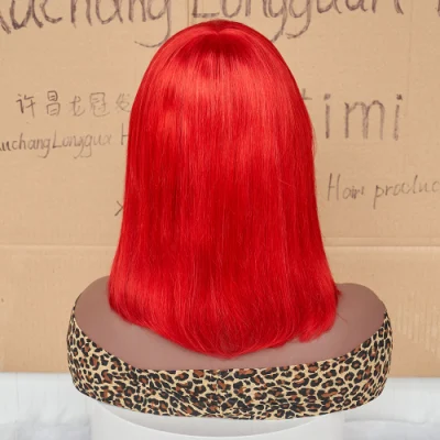 Longguan Factory Wholesale Hot Selling 100 Human Hair 12-Inches Red# Bangs Bob Machine Made No Lace Wigs