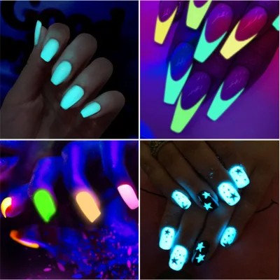 Nail Design Nail Fluorescent Luminous Powder Glow in The Dark Pigment Nail Powder Set 12 Colors Nail Acrylic Pigment Powder