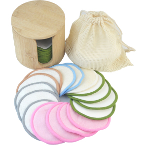 Organic reusable bamboo cotton round 16 Pack Reusable Bamboo Cotton Makeup Remover Pads with Washable Laundry Bag,bamboo Holder