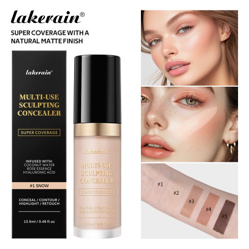 Lakerain Multi‑purpose Liquid Concealer Full Coverage Lightweight Waterproof Oil Control Face Makeup Wholesale Private Label Custom Logo Low MOQ