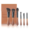 Custom Logo 6Pcs Travel Makeup Brush Set with PU Leather Pouch Mini Wooden Handle Cosmetic Brushes Wholesale OEM/ODM