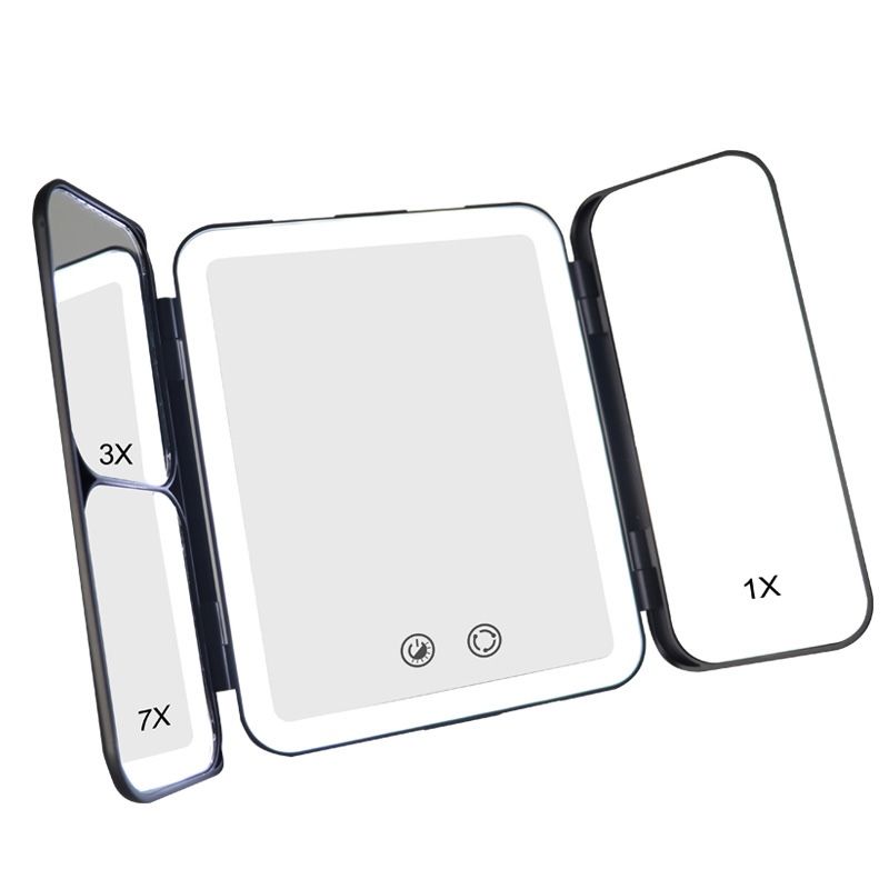 Luxury Tri-fold Portable Rechargeable LED Makeup Mirror With 1X/3X/7X Magnifications