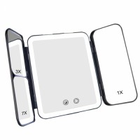 Luxury Tri-fold Portable Rechargeable LED Makeup Mirror With 1X/3X/7X Magnifications