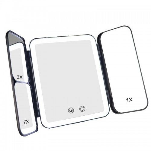 Luxury Tri-fold Portable Rechargeable LED Makeup Mirror With 1X/3X/7X Magnifications