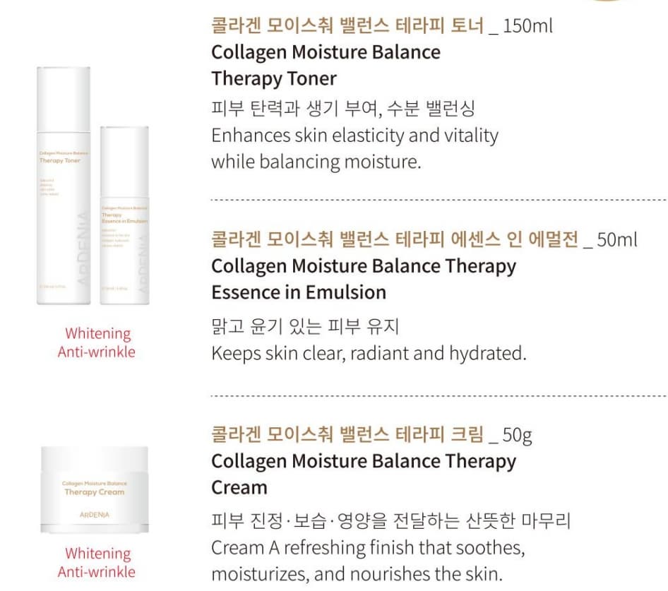 Ardenia Collagen Moisture Balance Therapy Skincare 