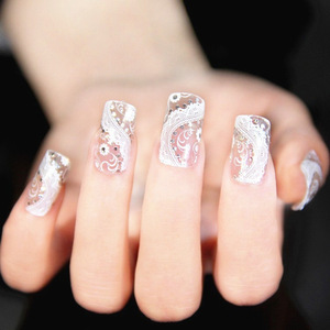 Beauty 3D White Lace Flower Full Cover Nail Art Sticker Wholesale Decals