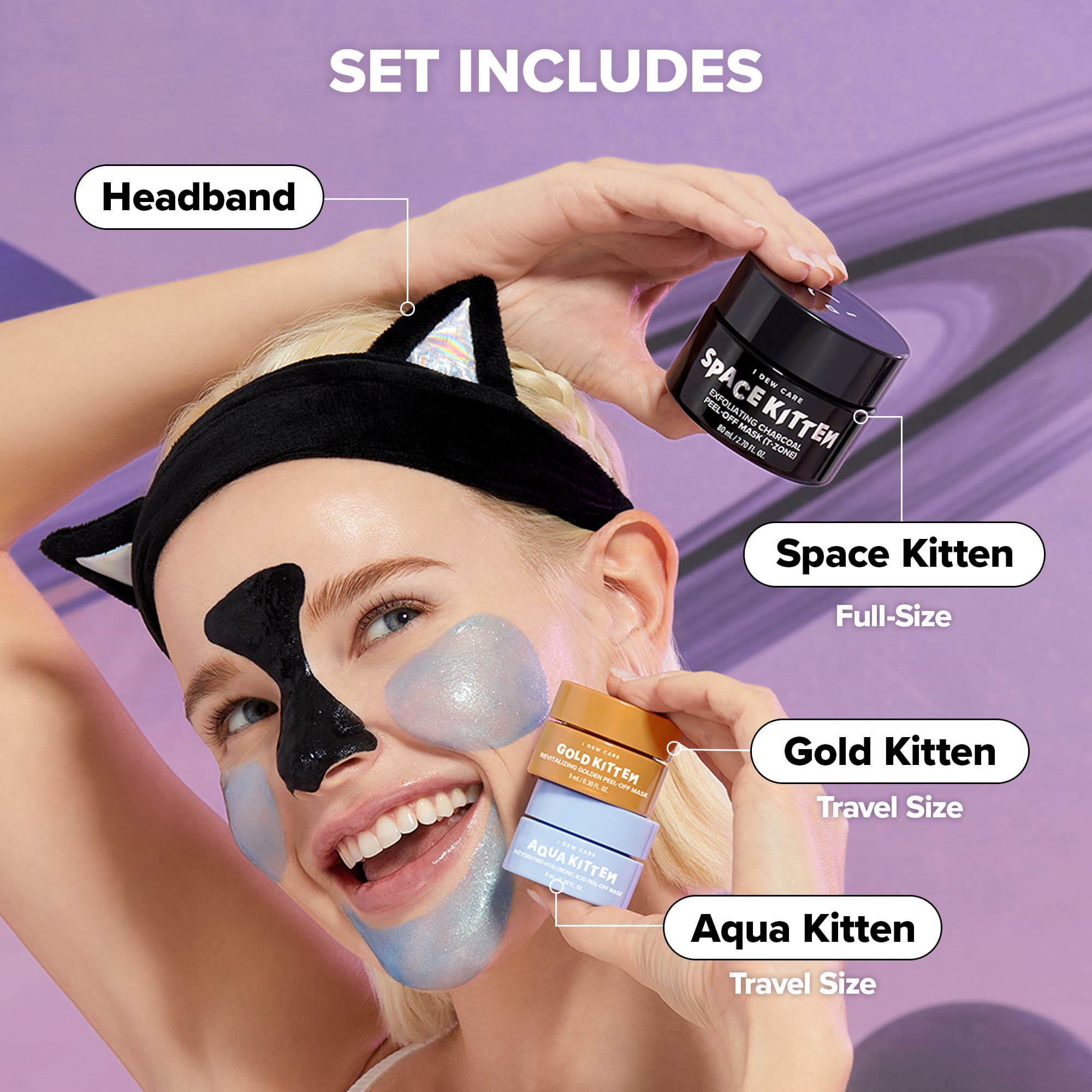 I DEW CARE Peel-off Masks and Headband Set - Astro Kitten Set