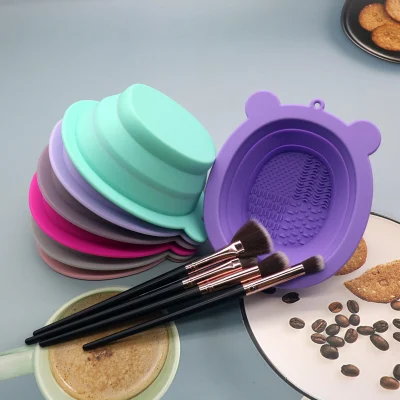 New Little Bear Silicone Folding Wash Bowl: Makeup Brush Cleaner &amp; Cleaning Pad