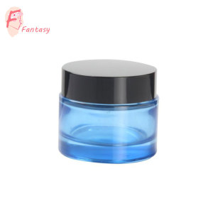 round shape 20ml 30ml 50ml see through blue glass cream container jar with cap