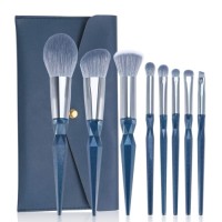 Custom Logo OEM 8Pcs Navy Blue Geometric Handle Cosmetic Brush Set with Envelope Clutch Bag Silver Ferrule Beauty Tools Manufacturer