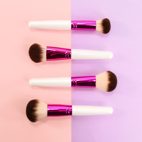Custom Logo OEM 2Pcs White Handle Makeup Brush Set with Metallic Pink Ferrule Hanging Retail Display Box Cosmetic Tools Manufacturer