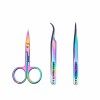 Nail Tweezers And Scissors Kit Straight Curved Rainbow Stainless Steel Tweezers Set For Nail Art Sticker Eyelash Extensions Pick