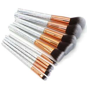 10pcs New Design Girls Cosmetic Brush Plastic Glitter Stars Handle Nylon Hair Power Blush Eyeshadow Makeup Brush