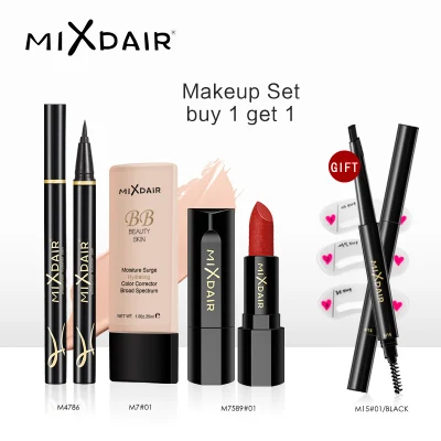 EL06 Mixdair Black Gold Four-Piece Set, Foundation Liquid Smooth Eyeliner Light Luxury Lipstick Combination Set Send Eyebrow Pencil Eyebrow Card