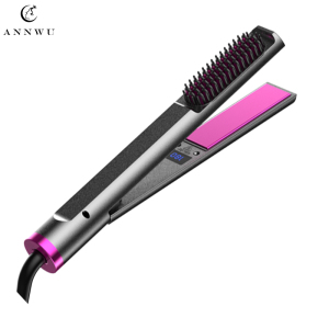 Hair salon flat iron 2 in 1 hair straightener comb fast heating titanium curling iron