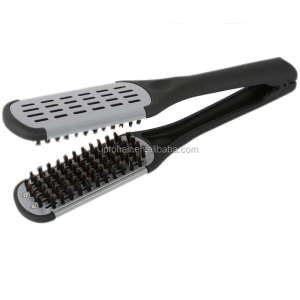 Hair Straightening Comb Double Sided Bristle Brush Clamp Straightener