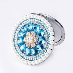 Mini Pearl Crystal Round Pocket Mirror Perfect Gifts Jeweled Compact Folding Mirror