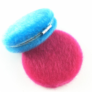 New Make up Pu Leather Pom Pom Compact Pocket Mirrors