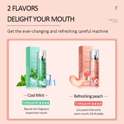 Private Label Oral Care Portable Mouth Refreshing Breath Freshener Spray Oral Remove Bad Alcohol-Free Breath Peach Mint Mouth Spray