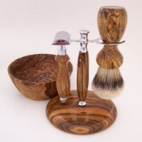 Shaving Set, 3 Piece Pure Badger Hair Safety Razor Wood Series Handles Dark Ash Wood Stand Safety Razor